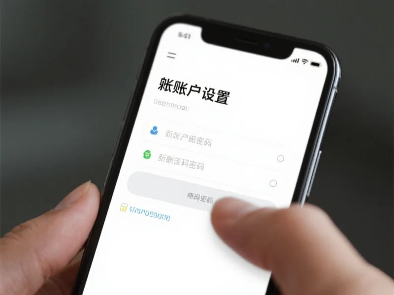 手机屏幕上显示账户设置界面，用户正在输入新的密码，界面简洁安全感强